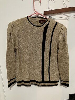 Aya Women's VTG Metalic Knit Blouse, Gold/Black, Size 8